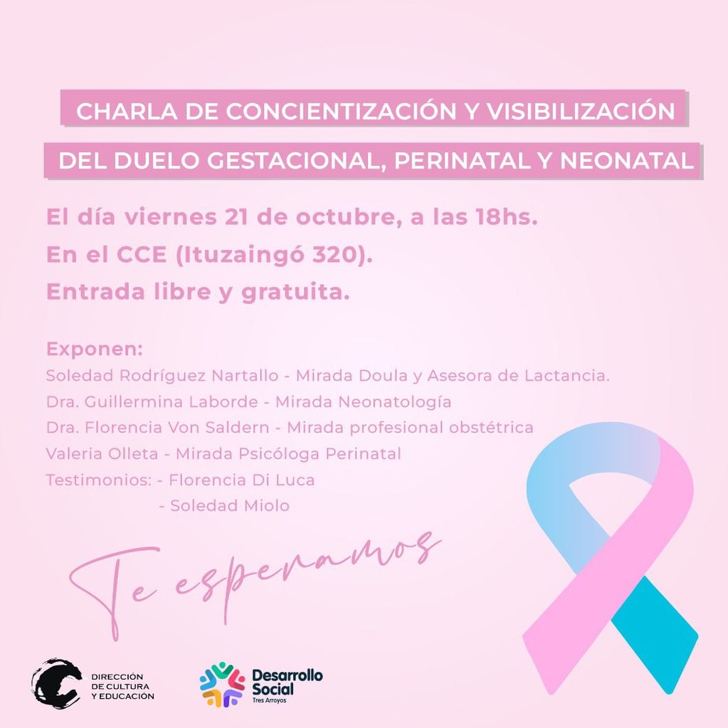 Charla de concientización y visibilización del Duelo Gestacional, Perinatal y Neonatal en Tres Arroyos