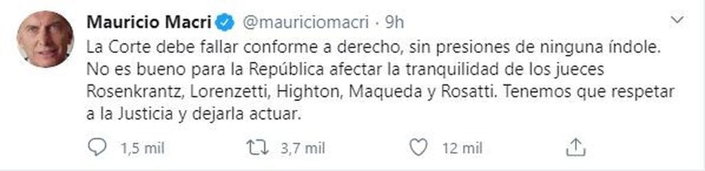 Mauricio Macri sobre los jueces desplazados. (Twitter)