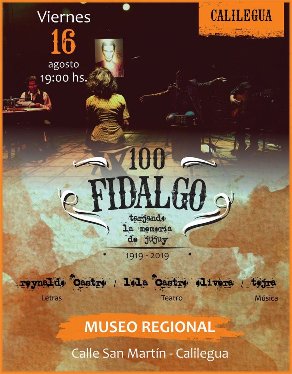 El afiche que anuncia la presentación de  “100 Fidalgo. Tarjando la memoria de Jujuy” en Calilegua este viernes.