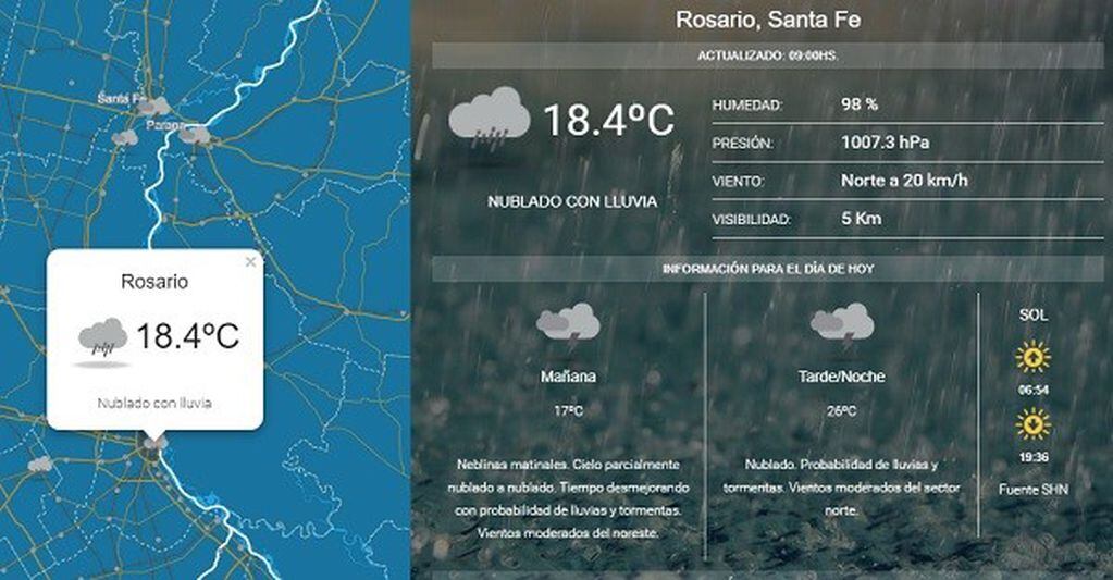 Rosario amaneció con lluvias este lunes. (SMN)