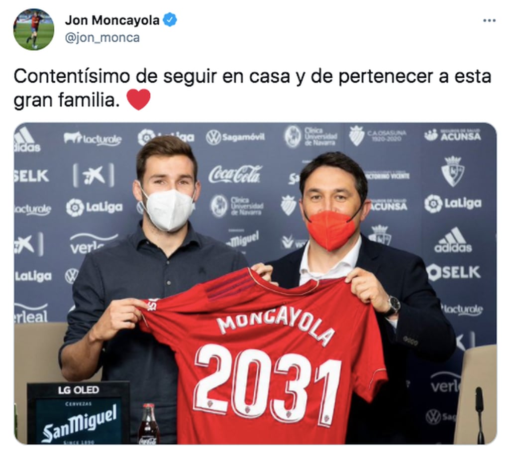 Jon Moncayola, feliz por su renovación con Osasuna.
