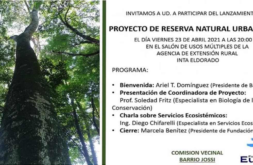 Lanzan el “Proyecto de la Reserva Natural Urbana Jossi” en Eldorado