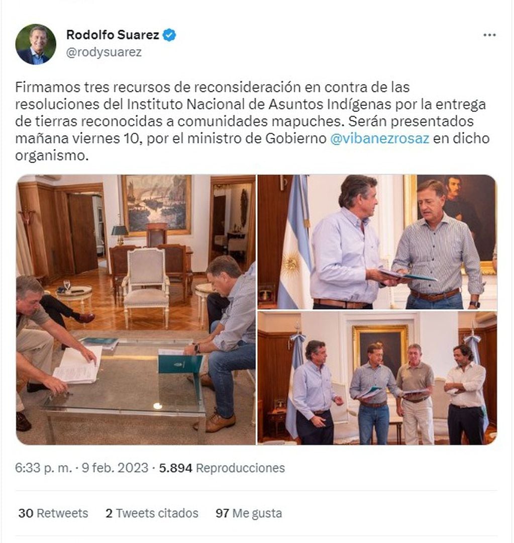 Rodolfo Suárez expresó a través de Twitter la firma de los recursos legales que serán enviados a CABA. 