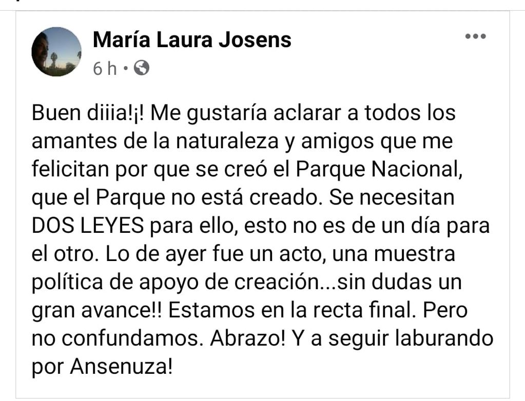 Captura pantalla de Facebook/María Laura Josens, bióloga de Aves Argentinas.