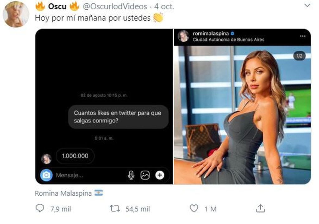 La publicación de Oscu llegó al millón de likes (Twitter)