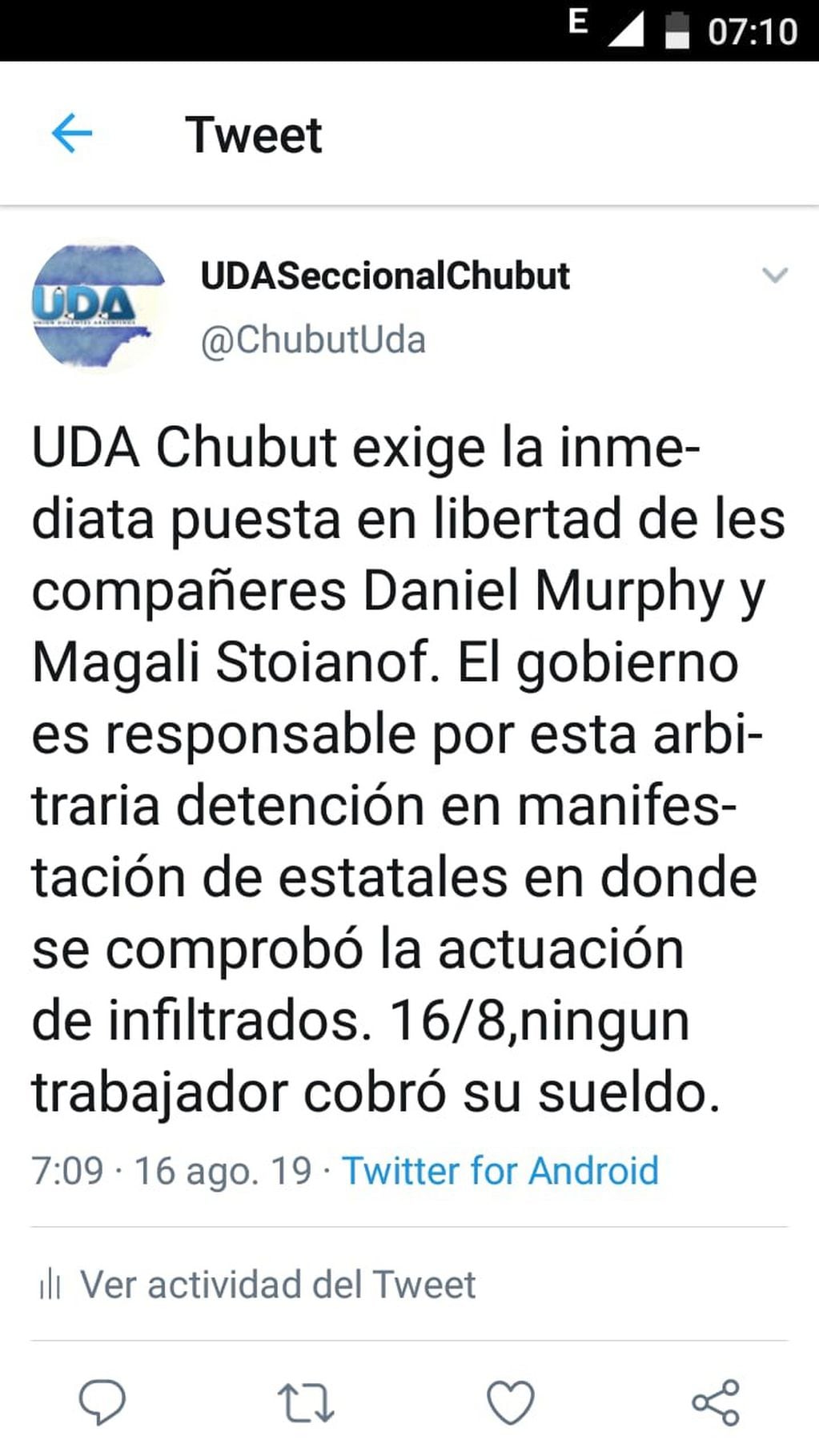 UDA también exige la liberación de Murphy.