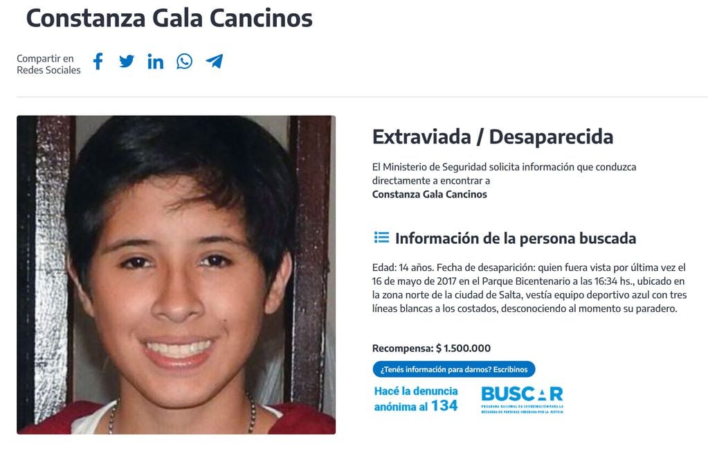 La joven desapareció en el 2017 y no se conoce su paradero.