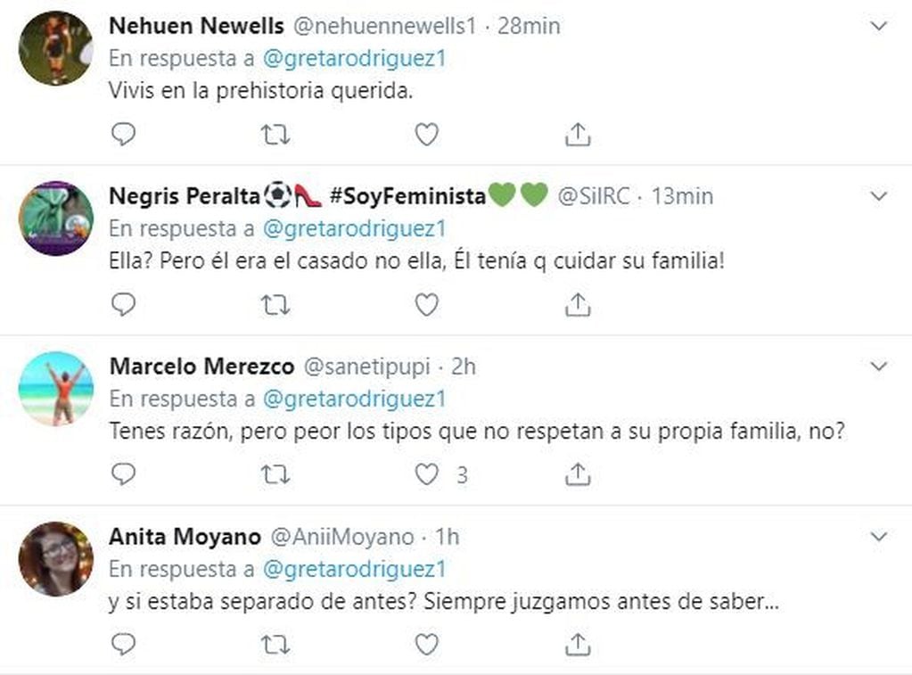 Algunas de las respuestas al tuit de Greta Rodríguez (Foto: captura Twitter)