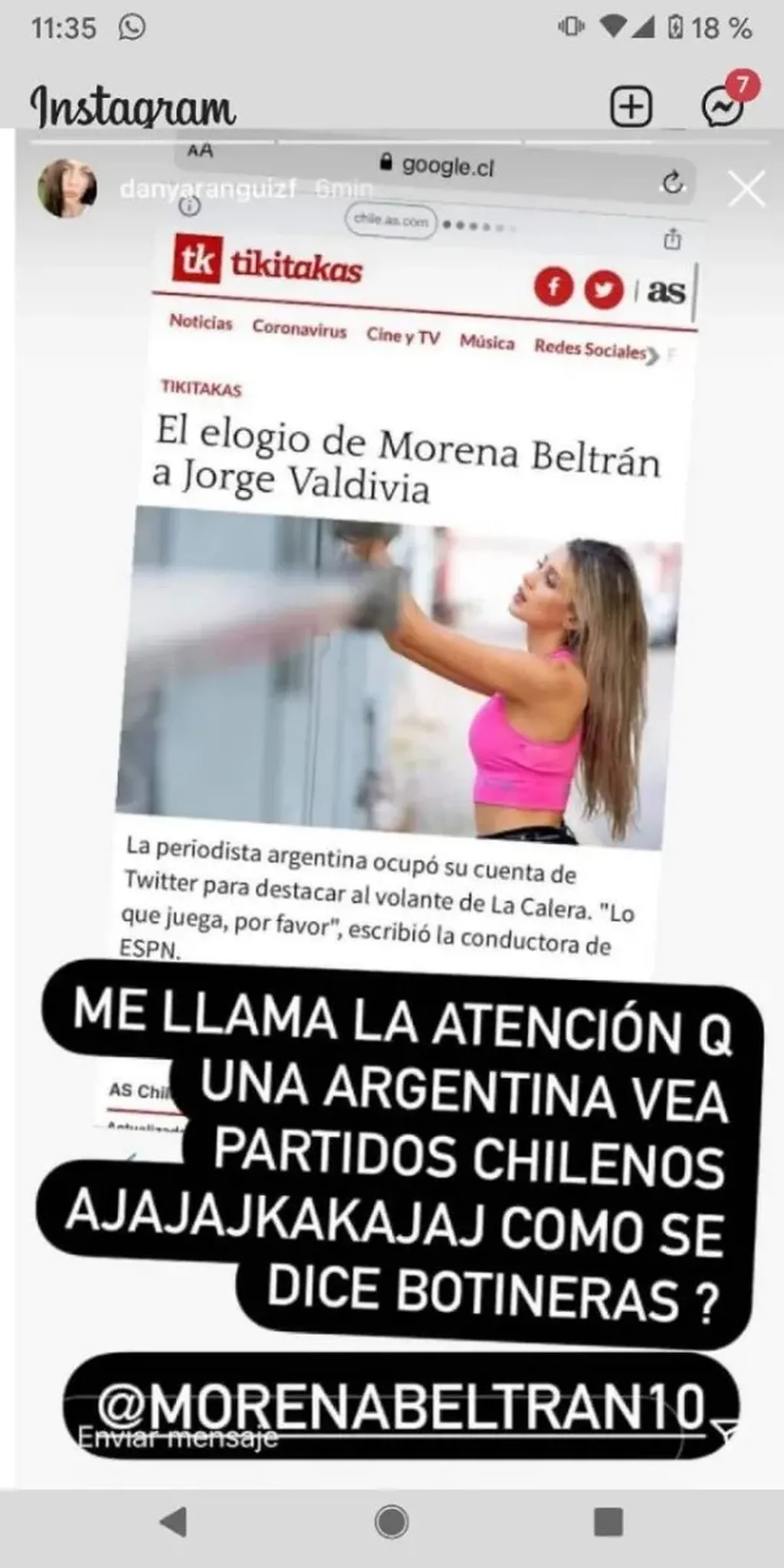 Daniela Aránguiz compartió en sus redes su opinión de Morena.