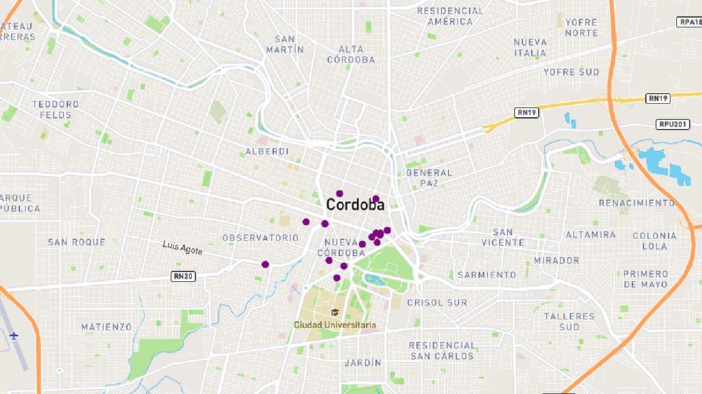La web traza el mapa del delito en el área central de Córdoba.