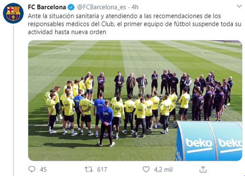 El mensaje difundido en Twitter por el Barcelona.