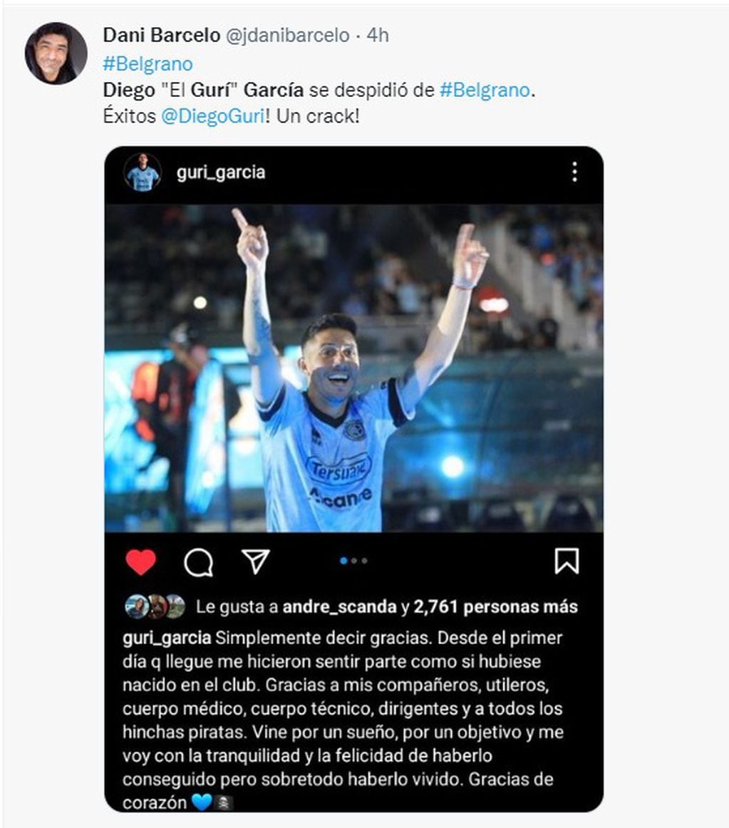 El Gurí Diego García y su despedida de Belgrano.