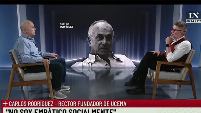 Carlos Rodríguez y Luis Novaresio, en una entrevista por La Nación+ (Captura de video).