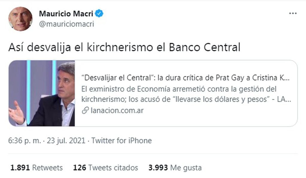 El tuit de Macri.