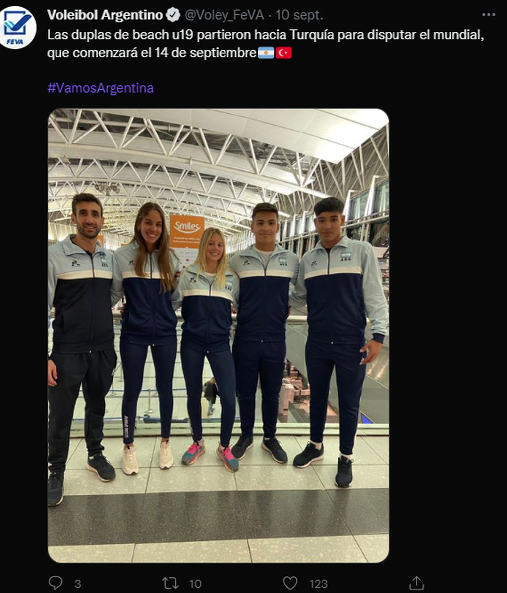 Sancer en el equipo argentino Beach U19 que viajaron a Turquía.