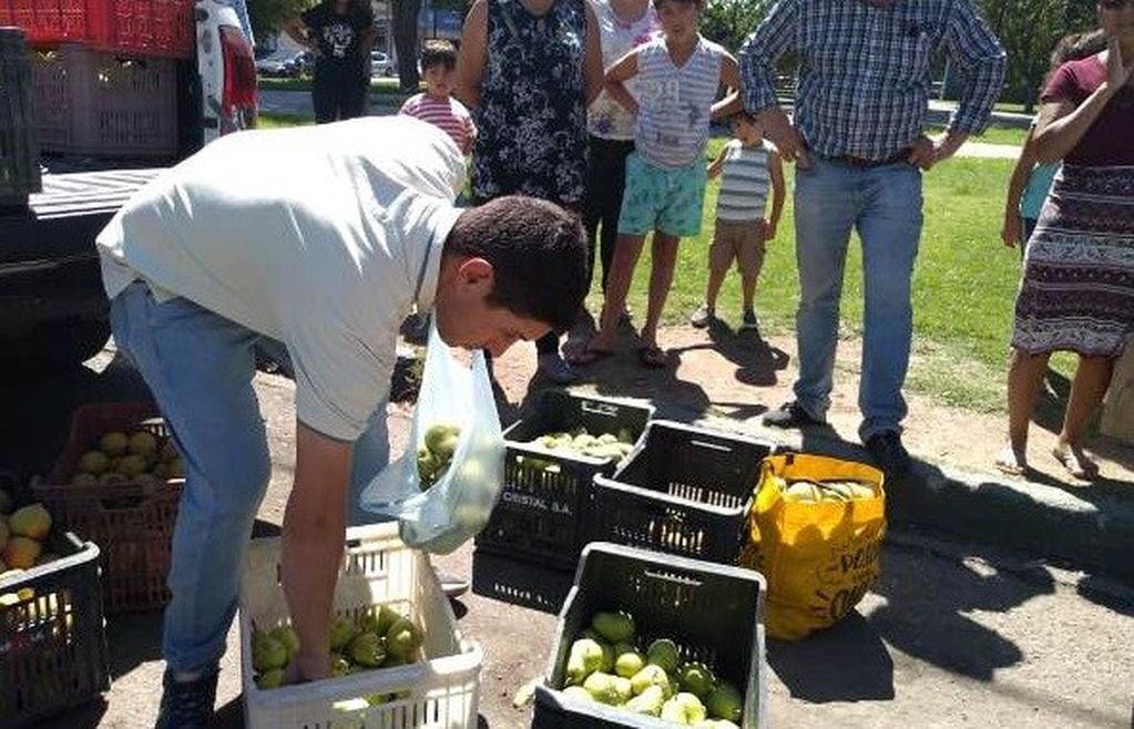 Por el poco valor de la producción, regalaron fruta en pleno centro del departamento de Tunuyán.