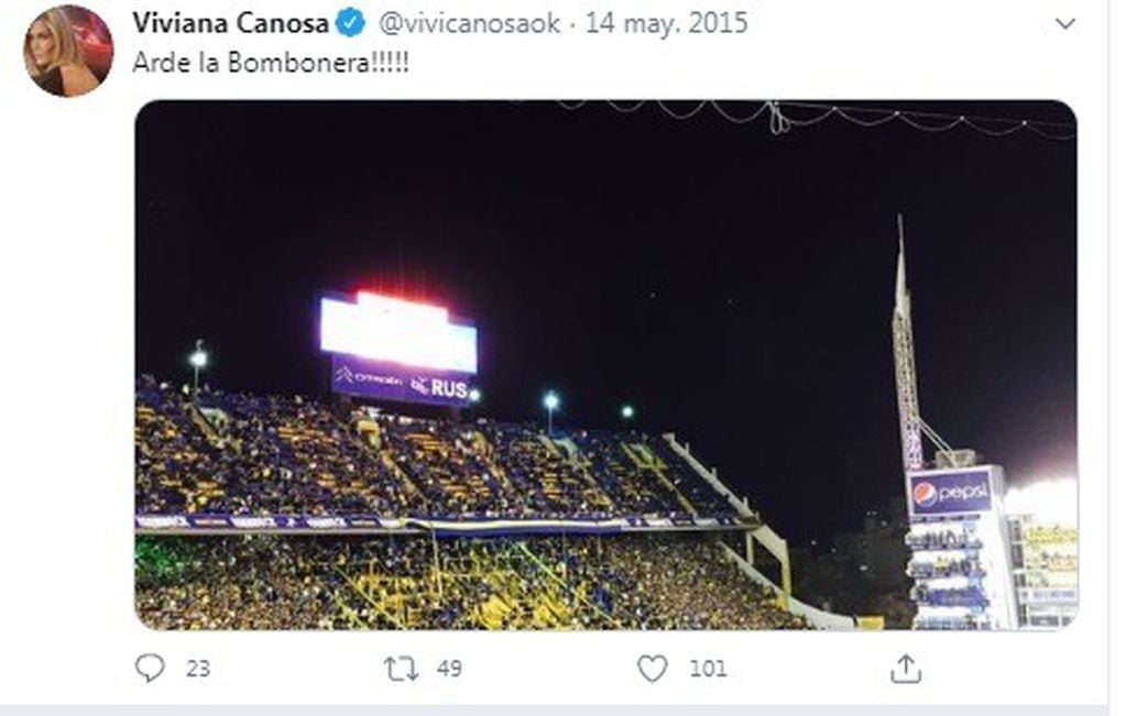 El tweet de Viviana Canosa alentando desde la bombonera