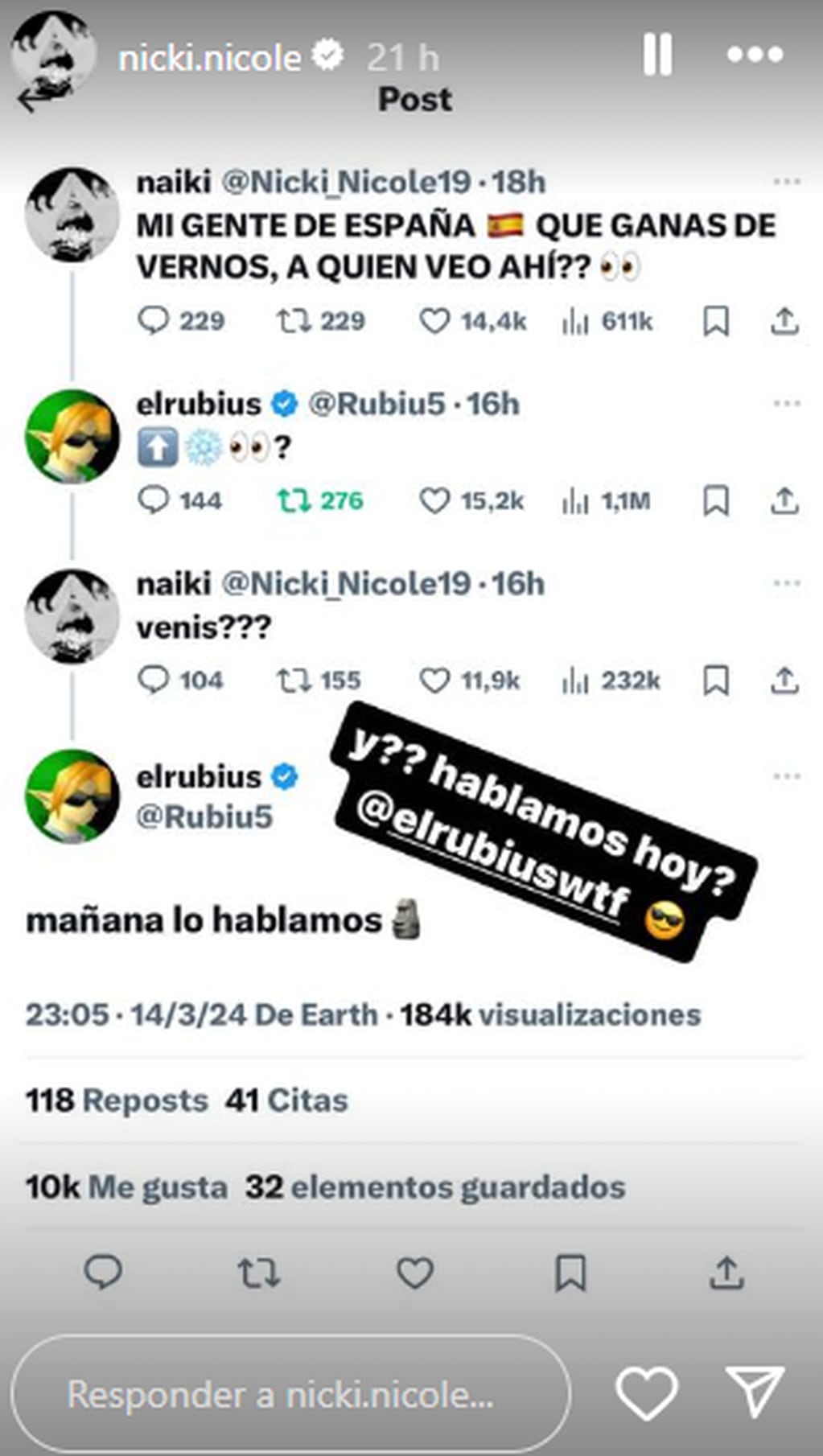 Nicki Nicole invitó a El Rubius a su vivo de Instagram