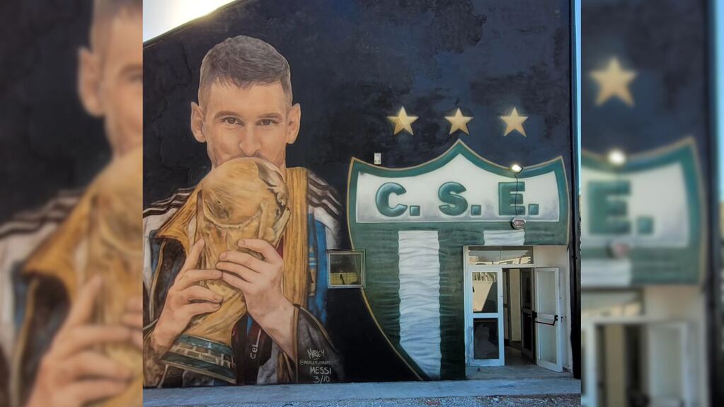 Mirá el increíble mural de Lionel Messi que pintó un artista tras una promesa en el Club Estudiantes de San Luis