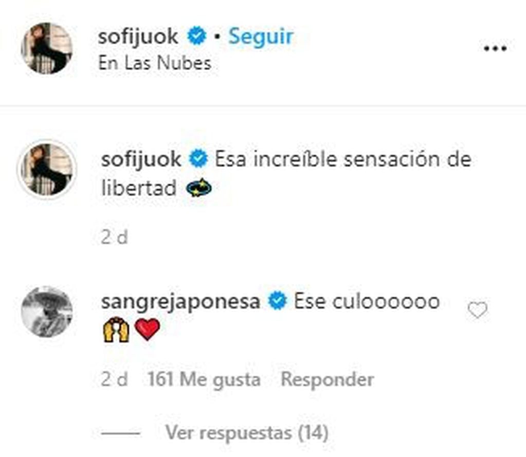El comentario de la China Suarez a la foto de Sofía "Jujuy" (Captura:Instagram)