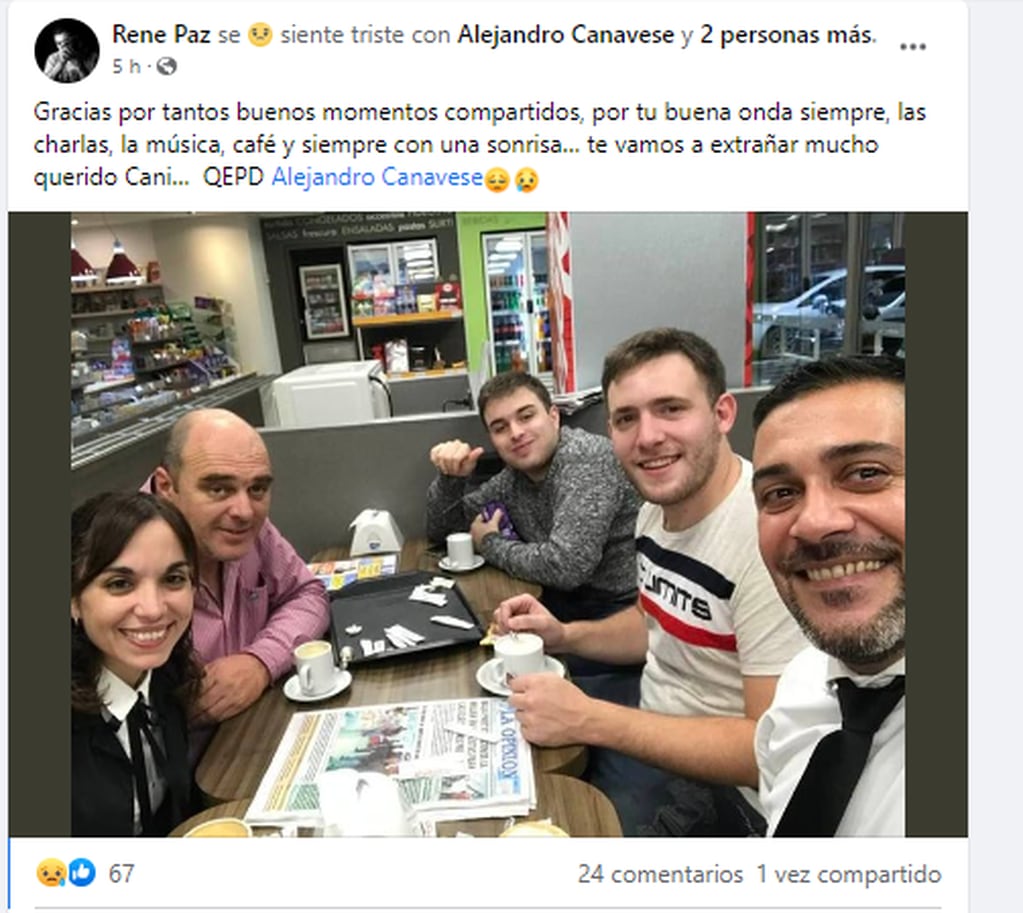 Amigos se despidieron en las redes de Alejandro Canavesse