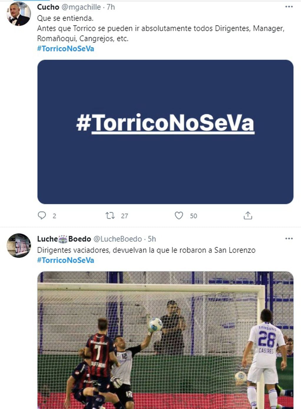 Hinchas de San Lorenzo piden por la continuidad del arquero Torrico en San Lorenzo.
