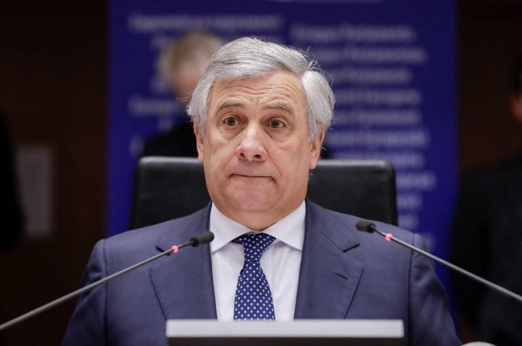 El presidente del Parlamento Europeo, Antonio Tajani, durante una sesión del pleno del Parlamento Europeo sobre la crisis en Venezuela este jueves en Bruselas, Bélgica