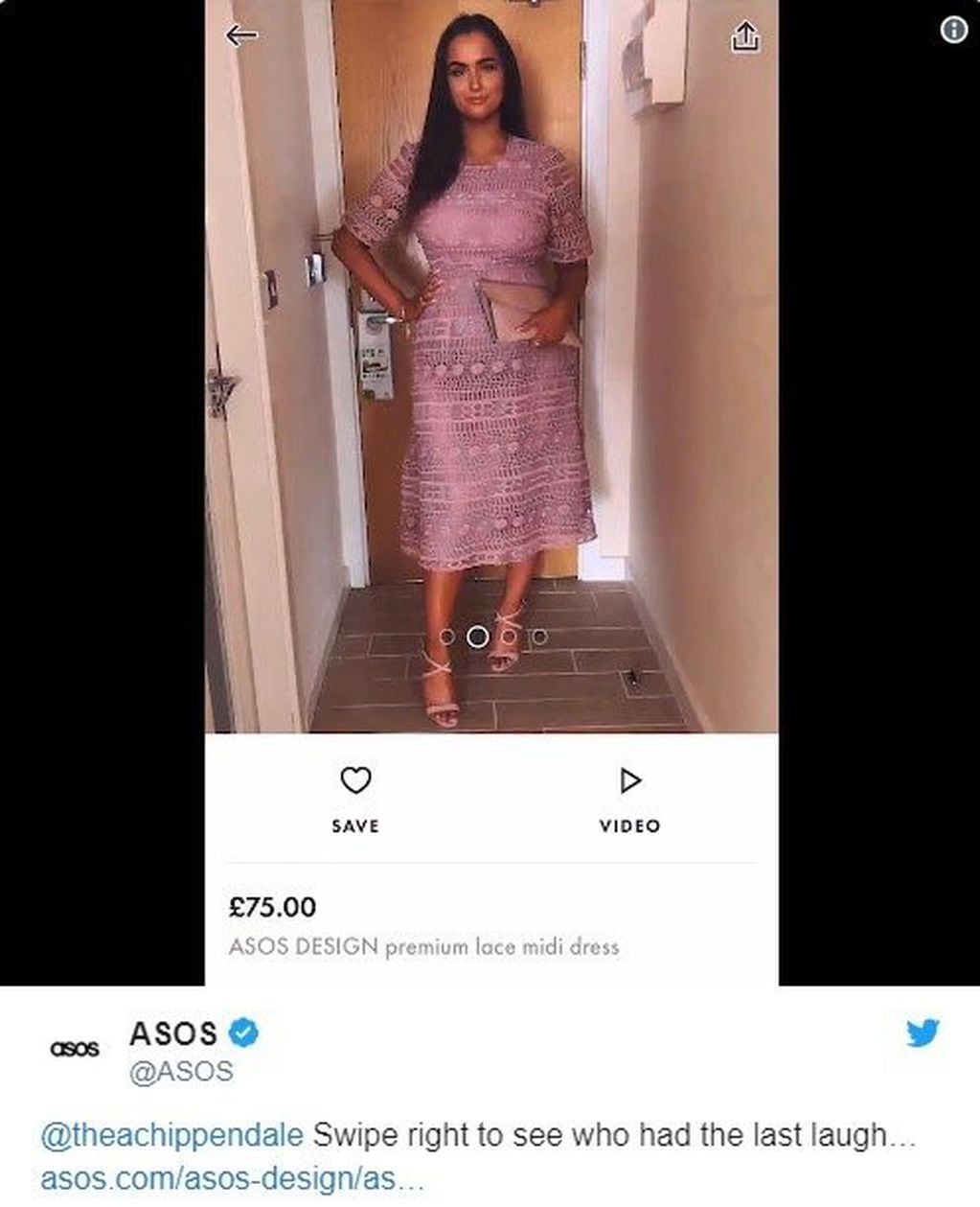 Un hombre criticó a una joven por usar un vestido de ASOS y la firma le respondió con sarcasmo