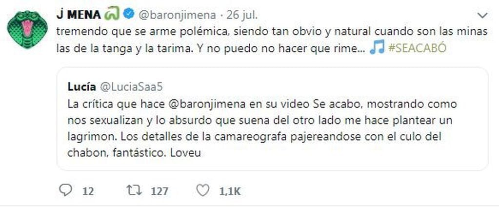 Mensaje de Jimena Barón en Twitter (Foto: Twitter/baronjimena).