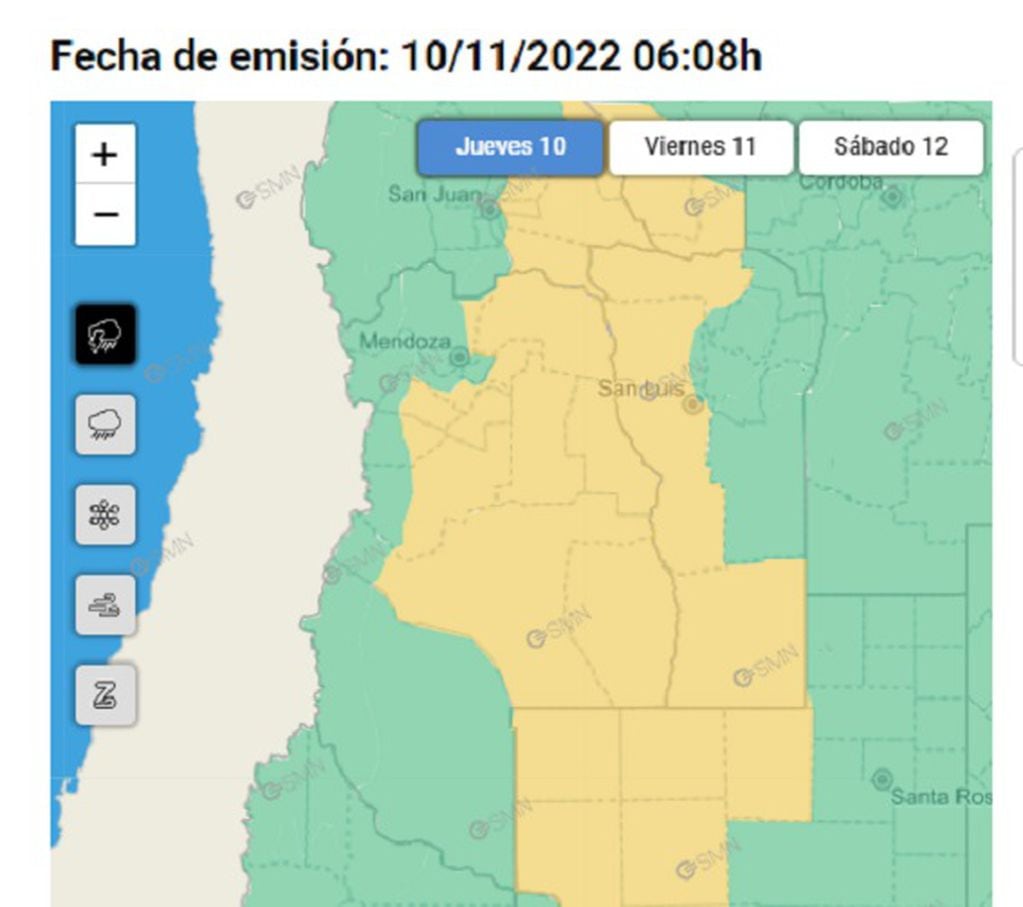 Alerta amarilla por tormentas en Mendoza (SMN)