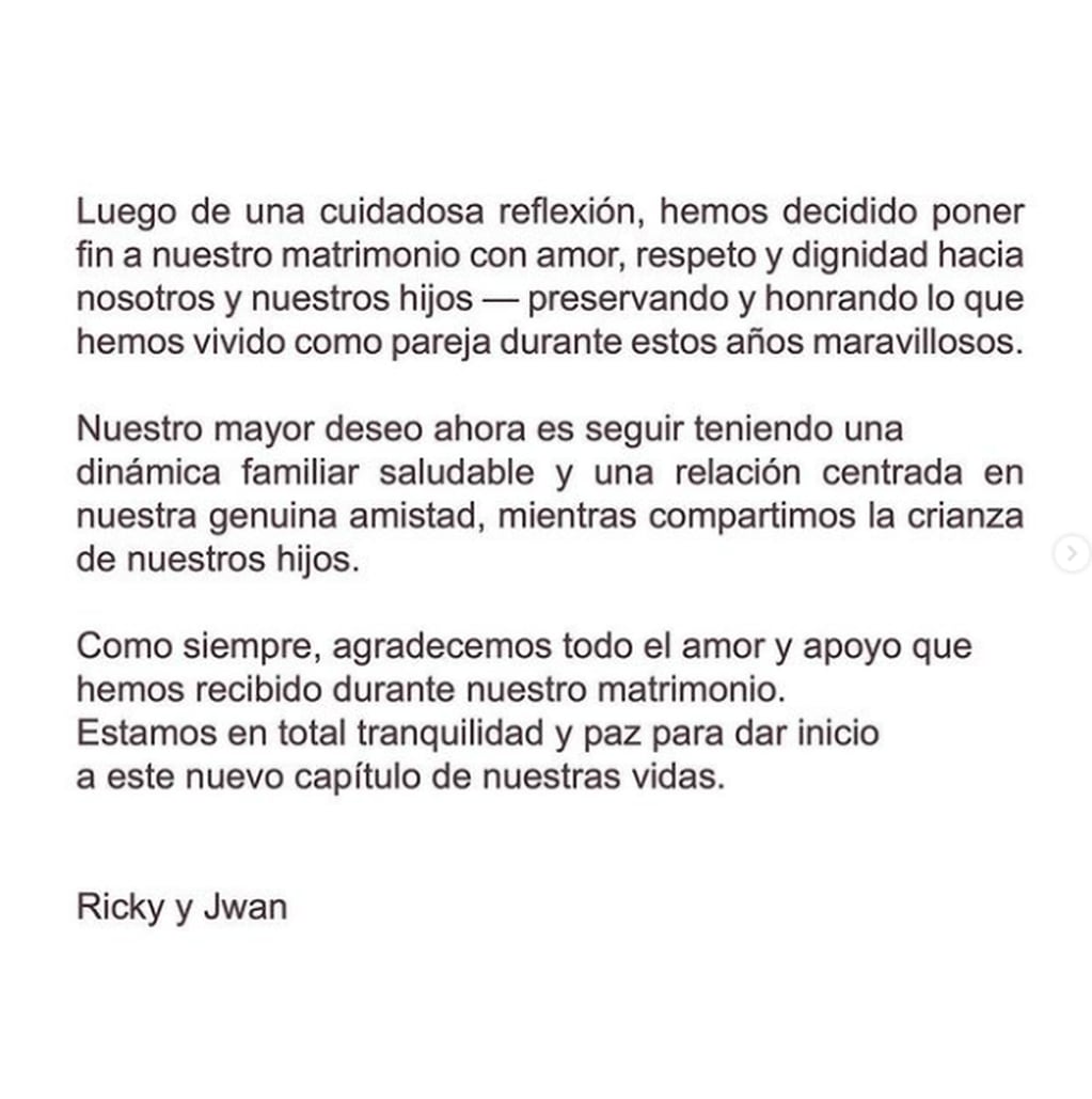 El comunicado de Ricky Martin.