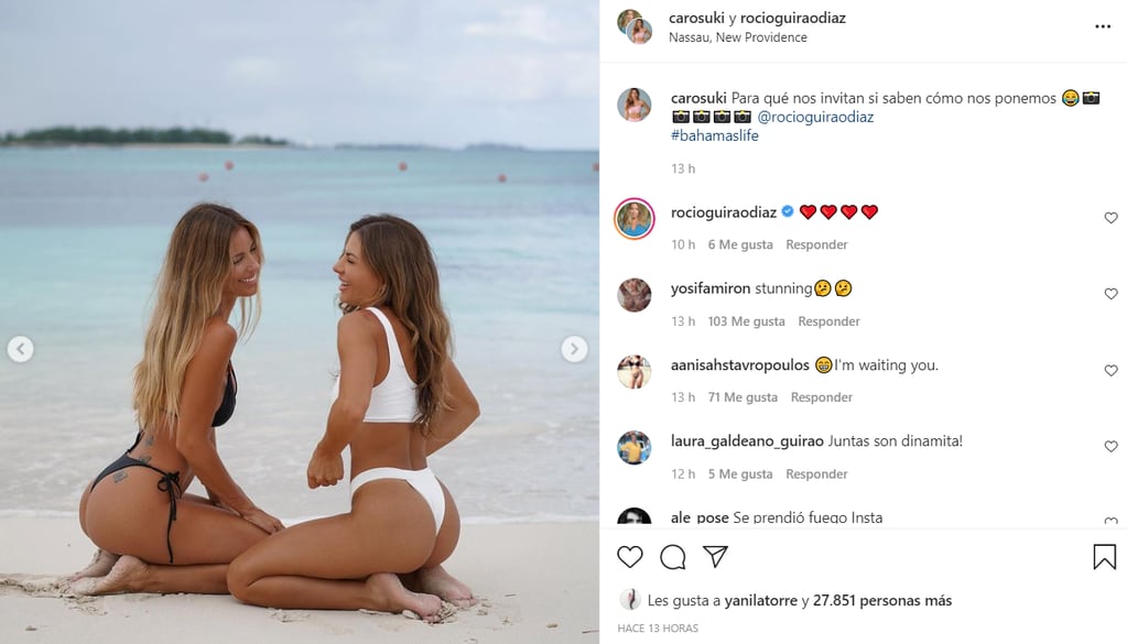 Rocío Guirao Díaz y Carolina Sicoli lucieron sus bikinis en las playas de Bahamas.