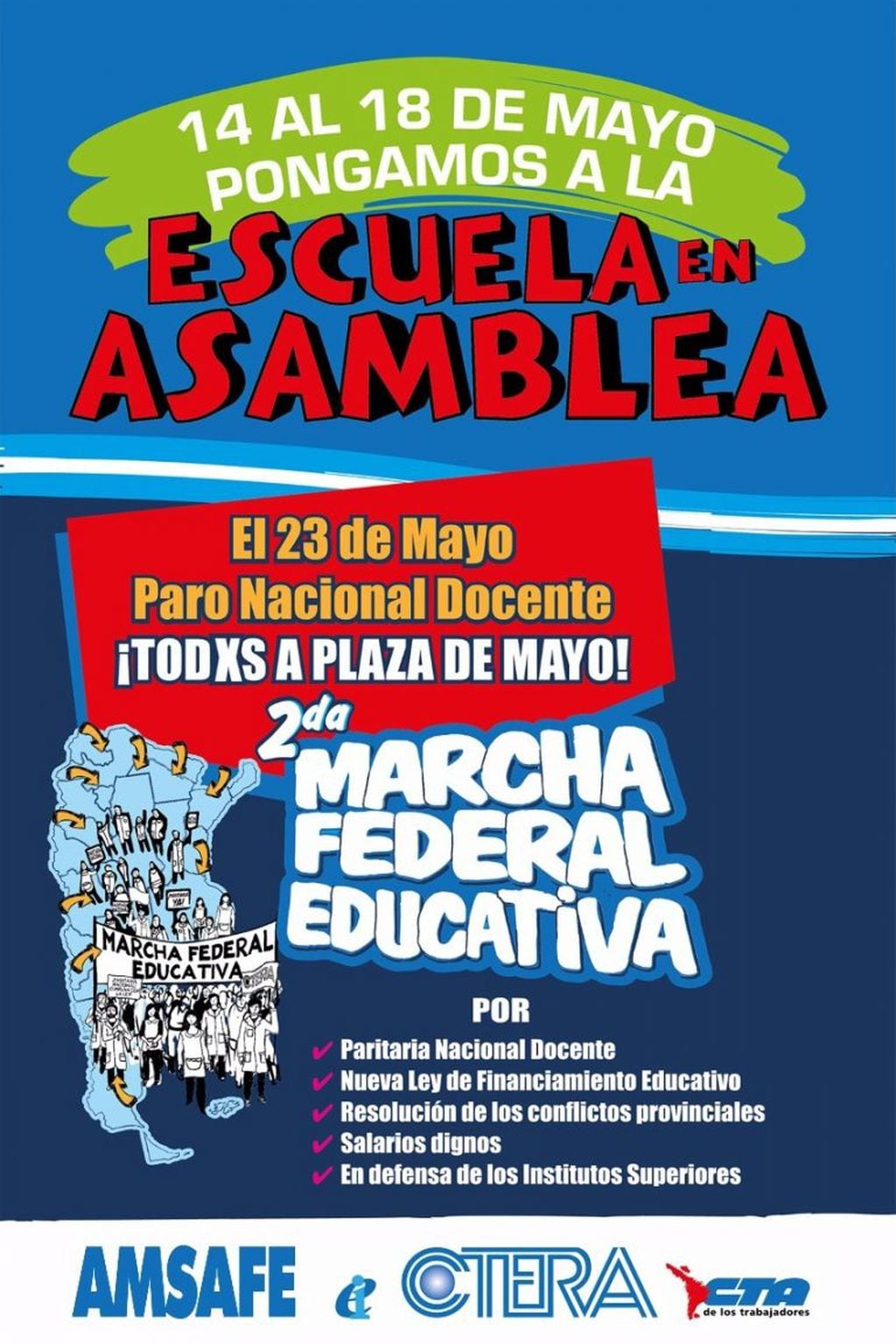 La Marcha Federal Educativa llegará el 23 de mayo a Buenos Aires. (Amsafe)