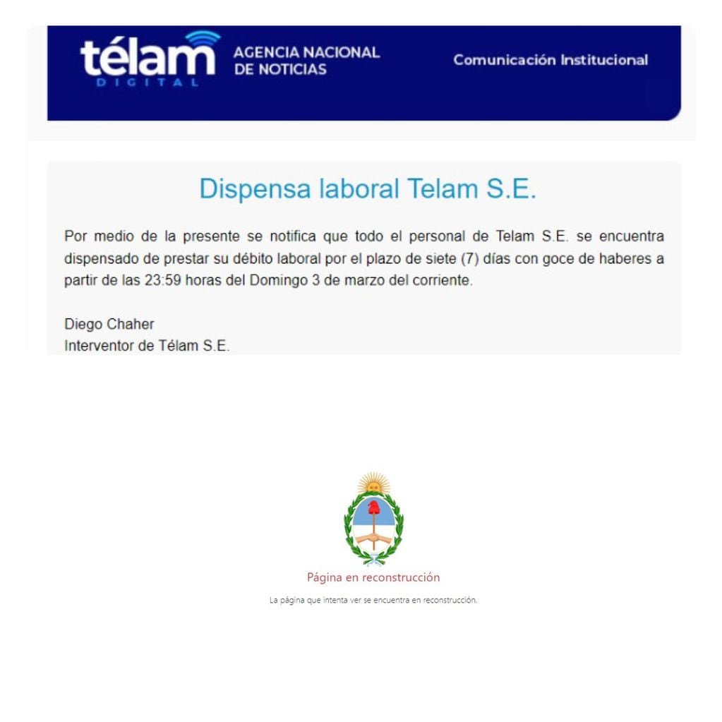 El correo electrónico que recibieron los empleados de Télam.