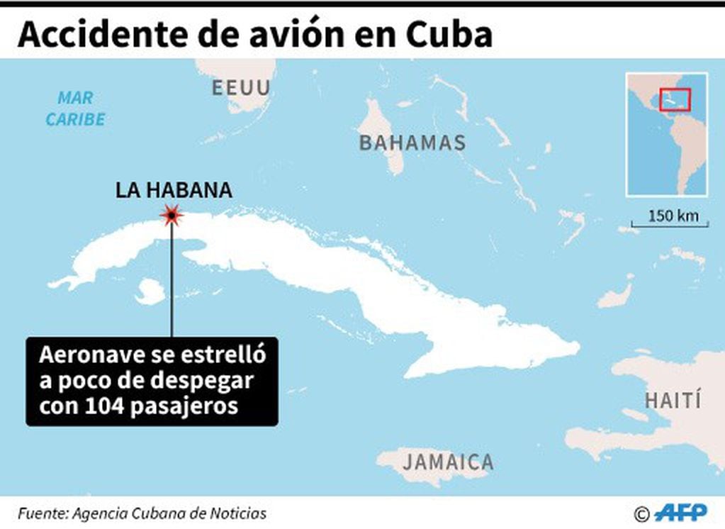 Localización de La Habana y del lugar del accidente.