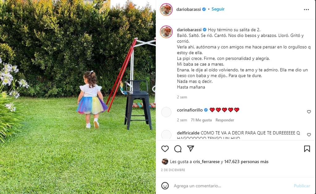 Darío Barassi le dedicó un posteo a su pequeña hija. (Foto: Instagram).