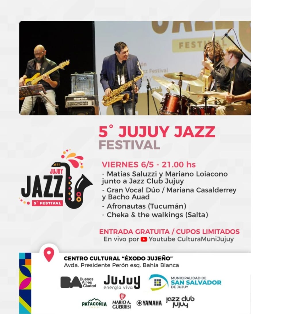 Cartelera del 5° Jujuy Jazz Festival para el viernes 6.