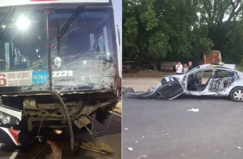 Accidente entre un colectivo de la empresa ERSA y un automovil en Acceso Sur. 2 personas fallecidas.