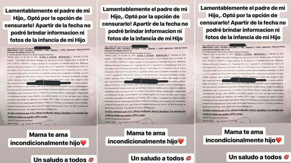 El documento mostrado por Morena Rial en Instagram.