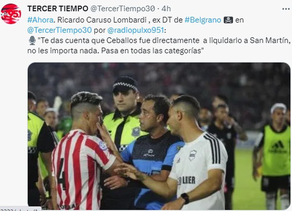 "Basta de choreos, en todas las categorías", reclamó Ricardo Caruso Lombardi, por lo que pasó con Belgrano también.