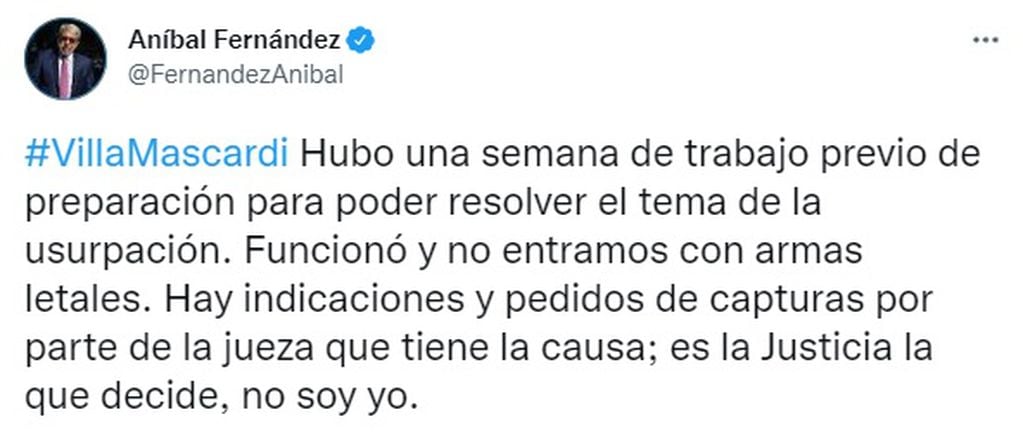 El tuit de Aníbal Fernández