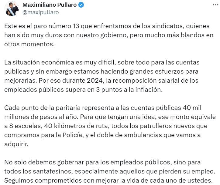 El ex ministro de Seguridad se expresó sobre el conflicto salarial en redes sociales.