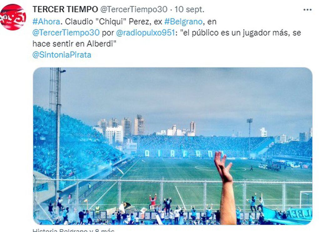 Ascendió como futbolista, y ahora Chiqui Pérez y lo vive como hincha de Belgrano.