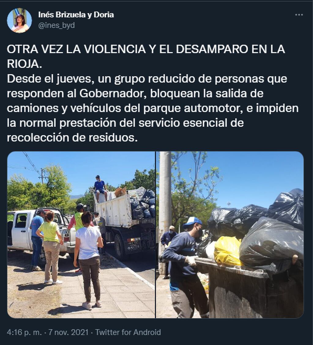 La intendenta de La Rioja denunció que bloquean la ciudad y no recogen residuos