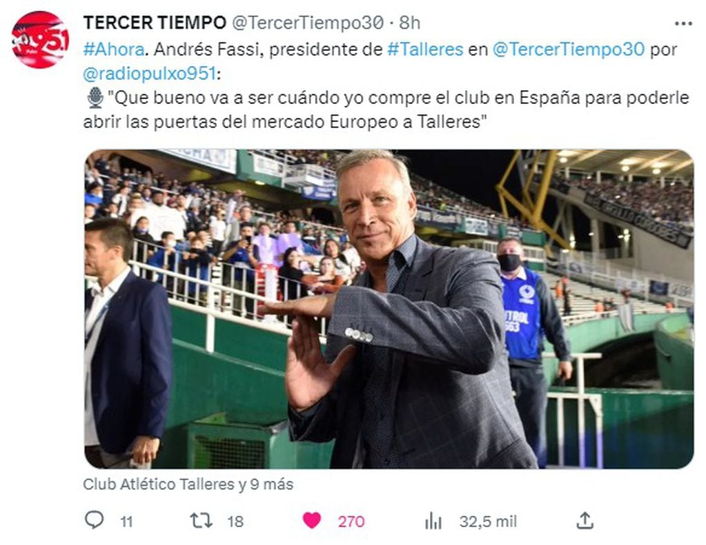 Andrés Fassi y el club que comprarían en España. ¿El Burgos? La vinculación con Talleres.