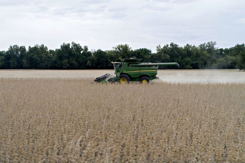 Soybeans are harvested with a Deere & Co\u002E combine harvester in Tiskilwa, Illinois, U\u002ES\u002E, on Tuesday, Sept\u002E 18, 2018\u002E With the trade war having a knock-on effect on agricultural commodity flows globally, the European Union has more than doubled its purchases of American beans in the season that began in July\u002E Photographer: Daniel Acker/Bloomberg eeuu  soja se cosecha con una cosechadora guerra comercial duplicado sus compras de frijoles americanos