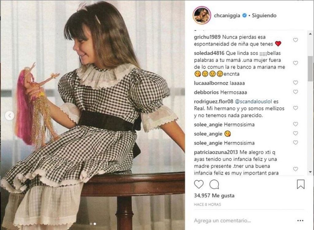 Charlotte Caniggia publicó dos fotos de su infancia y le agradeció a su mamá, Mariana Nannis, por hacerla tan feliz.