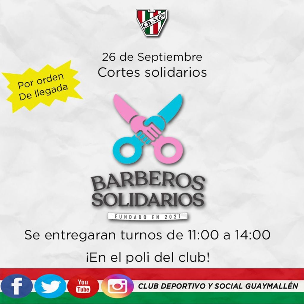 Este domingo 26 de septiembre los Barberos Solidarios estarán en el polideportivo del Club Guaymallén.