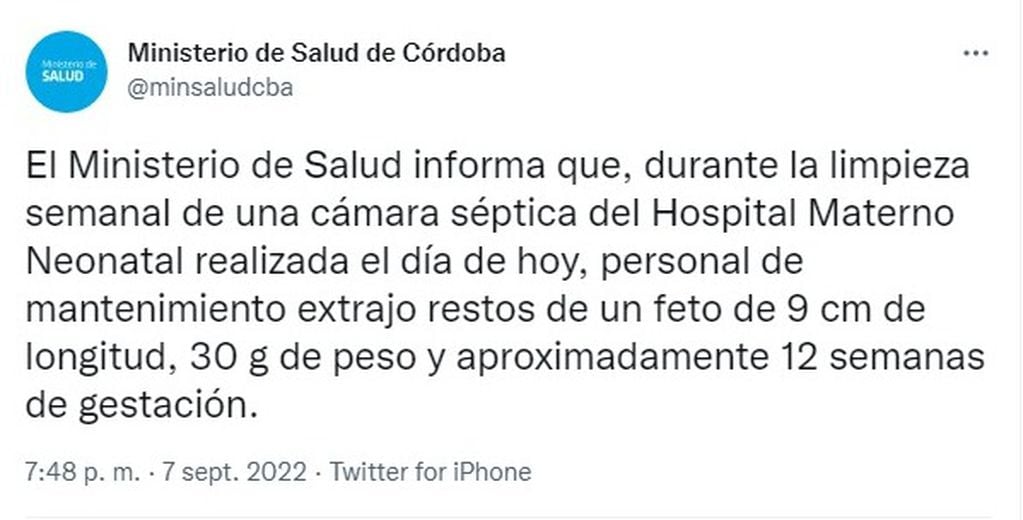 La confirmación del Ministerio de Salud de Córdoba.