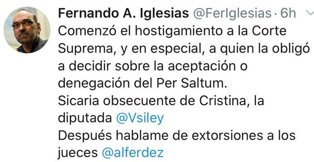 Tuit del diputado Fernando Iglesias